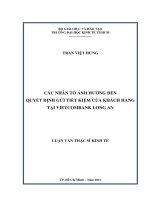Các nhân tố ảnh hưởng đến quyết định gởi tiết kiệm của khách hàng tại vietcombank long an