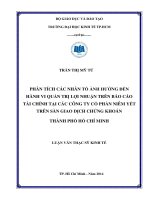 Phân tích các nhân tố ảnh hưởng đến hành vi quản trị lợi nhuận trên báo cáo tài chính tại các công ty cổ phần niêm yết trên sàn giao dịch chứng khóan thành phố hồ chí minh