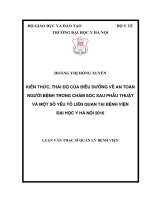 Kiến thức, thái độ về an toàn người bệnh của điều dưỡng trong chăm sóc sau phẫu thuật và một số yếu tố liên quan tại Bệnh viện Đại học Y Hà Nội năm 2016