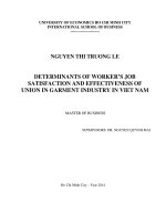 Determinants of workkers job satisfaction and effectiveness of union in garment industry in vietnam 