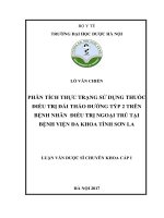 Phân tích thực trạng sử dụng thuốc điều trị đái tháo đường týp 2 trên bệnh nhân điều trị ngoại trú tại bệnh viện đa khoa tỉnh sơn la 