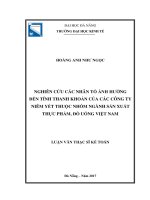 Nghiên cứu các nhân tố ảnh hưởng đến tính thanh khoản của các công ty niêm yết thuộc nhóm ngành sảnh phẩm , đồ uống việt nam