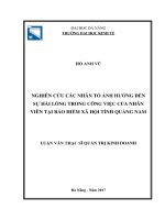 Nghiên cứu các nhân tố ảnh hưởng đến sự hài lòng trong công việc của nhân viên tại bảo hiểm xã hội tỉnh quảng nam