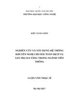 NGHIÊN cứu VÀ xây DỰNG hệ THỐNG KHUYẾN NGHỊ CHO BÀI TOÁN DỊCH VỤ GIÁ TRỊ GIA TĂNG TRONG NGÀNH VIỄN THÔNG (tt) 