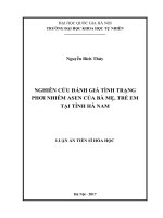 Nghiên cứu đánh giá tình trạng phơi nhiễm asen của bà mẹ, trẻ em tại tỉnh hà nam 