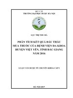 Phân tích kết quả đấu thầu mua thuốc của bệnh viện đa khoa huyện việt yên, tỉnh bắc giang năm 2016 