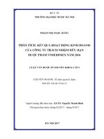 Phân tích kết quả hoạt động kinh doanh của công ty trách nhiệm hữu hạn dược phẩm vimedimex năm 2016 