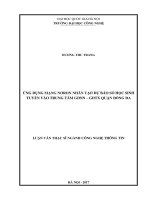 Ứng dụng mạng Noron nhân tạo dự báo số học sinh tuyển sinh vào Trung tâm GDNN GDTX quận Đống Đa (Luận văn thạc sĩ)