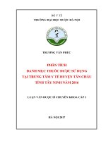 Phân tích danh mục thuốc được sử dụng tại trung tâm y tế huyện tân châu tỉnh tây ninh năm 2016 