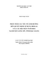 PHÂN TÍCH CÁC YẾU TỐ ẢNH HƯỞNG ĐẾN QUYẾT ĐỊNH ÁP DỤNG BIOGAS  CỦA CÁC HỘ CHĂN NUÔI HEO  TẠI HUYỆN LONG MỸ, TỈNH HẬU GIANG