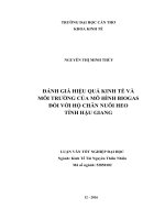 ĐÁNH GIÁ HIỆU QUẢ KINH TẾ VÀ MÔI TRƯỜNG CỦA MÔ HÌNH BIOGAS ĐỐI VỚI HỘ CHĂN NUÔI HEO TỈNH HẬU GIANG