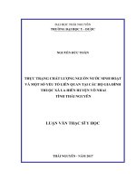 Thực trạng chất lượng nguồn nước sinh hoạt và một số yếu tố liên quan tại các hộ gia đình thuộc xã La Hiên huyện Võ Nhai tỉnh Thái Nguyên (Luận văn thạc sĩ)
