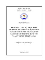 Kiến thức, thái độ, thực hành dự phòng biến chứng ở bệnh nhân tăng huyết áp điều trị ngoại trú tại huyện Ân Thi, tỉnh Hưng Yên và một số yếu tố liên quan (Luận văn thạc sĩ)