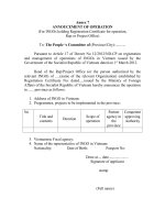 Annoucement of operation Thông tư số 052012TTBNG hướng dẫn thi hành Nghị định số 122012NĐCP của Chính phủ về đăng ký và quản lý hoạt động của các tổ chức phi chính phủ nước ngoài tại Việt Nam