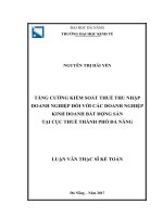 Tăng cường kiểm soát thuế thu nhập doanh nghiệp đối với các doanh nghiệp kinh doanh bất động sản tại cục thuế thành phố đà nẵng