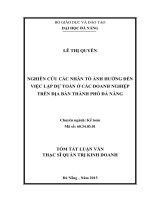 Nghiên cứu các nhân tố ảnh hưởng đến việc lập dự toán ở các doanh nghiệp trên địa bàn thành phố đà nẵng (tt) 
