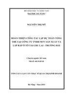 Hoàn thiện công tác lập dự toán tổng thể tại công ty TNHH MTV sản xuất và lắp ráp ô tô tải chu lai   trường hải (tt) 