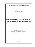 LUẬN ÁN TIẾN SĨ: GIÁ TRỊ VĂN HÓA CỦA ĐẠO CAO ĐÀI TRONG ĐỜI SỐNG CƯ DÂN NAM BỘ