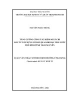 Tăng cường công tác kiểm soát chi đầu tư xây dựng co bản qua Kho bạc Nhà nước Phú Bình Thái Nguyên (Luận văn thạc sĩ)