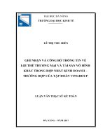 GHI NHẬN và CÔNG bố THÔNG TIN về lợi THẾ THƯƠNG mại và tài sản vô HÌNH KHÁC TRONG hợp NHẤT KINH DOANH – TRƯỜNG hợp của tập đoàn VINGROUP