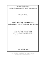 Hoàn thiện công tác thanh tra, kiểm tra thuế tại Cục thuế tỉnh Thái Nguyên (Luận văn thạc sĩ)