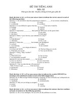 ĐỀ 2. Đề thi tiếng Anh 45p + kèm đáp án chi tiết và đầy đủ nhất