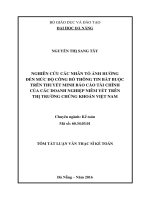 Nghiên cứu các nhân tố ảnh hưởng đến mức độ công bố thông tin bắt buộc trên thuyết minh báo cáo tài chính của các doanh nghiệp niêm yết trên thị trường chứng khoán việt nam (tt) 