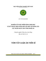 Nghiên cứu đặc điểm nông sinh học và kỹ thuật bón phân đối với một số dòng lúa cực ngắn ngày cho tỉnh Nghệ An (tt)