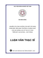 Nghiên cứu ảnh hưởng của một số dạng phân bón đến sinh trưởng và năng suất của 2 giống lúa HYT100 và VT404 trên đất an dương – hải phòng