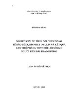 Nghiên cứu sự thay đổi chức năng tế bào bêta, độ nhạy insulin và kết quả can thiệp bằng thay đổi lối sống ở người tiền đái tháo đường 