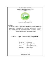 Đánh giá công tác cấp giấy chứng nhận quyền sử dụng đất theo kết quả đo đạc thành lập bản đồ địa chính trên địa bàn xã Đạo Đức  huyện Vị Xuyên  tỉnh Hà Giang, giai đoạn 2014  2015. (Khóa luận tốt nghiệp)