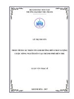 Phân tích các nhân tố ảnh hưởng đến chất lượng cuộc sống người dân tại thành phố bến tre 