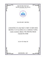 Ảnh hưởng của mật độ và thức ăn đến sinh trưởng và tỷ lệ sống của cá rô đầu vuông anabas testudineus (bloch,1792) thương phẩm tại quảng ninh 