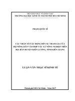 Các nhân tố tác động đến sự tham gia của hộ nông dân vào hợp tác xã nông nghiệp trên địa bàn huyện kiên lương, tỉnh kiên giang 