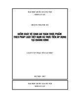 Kiểm soát vệ sinh an toàn thực phẩm theo pháp luật Việt Nam và thực tiễn áp dụng tại Quảng Bình