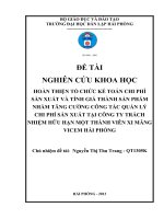 Hoàn thiện tổ chức kế toán tập hợp chi phí sản xuất và tính giá thành sản phẩm nhằm tăng cường quản lý chi phí sản xuất tại Công ty trách nhiệm hữu hạn một thành viên xi măng Vicem Hải Phòng (NCKH)