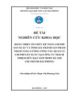 Hoàn thiện tổ chức kế toán chi phí sản xuất và tính giá thành sản phẩm nhằm tăng cường công tác quản lý chi phí sản xuất tại Công ty TNHH New hope Hà Nội – Chi nhánh Hải Phòng (NCKH)