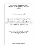 Biện pháp giáo dục tính tự lực cho trẻ mẫu giáo 4  5tuổi thông qua trò chơi đóng vai theo chủ đề ở trường Mầm non Hải Thành  TP Đồng Hới, Quảng Bình (Khóa luận tốt nghiệp)
