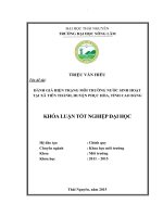 Đánh giá hiện trạng môi trường nước sinh hoạt tại Xã Tiên Thành  huyện Phục Hòa  tỉnh Cao Bằng (Khóa luận tốt nghiệp)