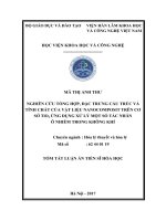 Nghiên cứu tổng hợp đặc trưng cấu trúc và tính chất của vật liệu nanocomposit trên cơ sở Ti02, ứng dụng xử lý một số tác nhân ô nhiễm trong không khí (tt)