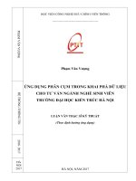 Ứng dụng phân cụm trong khai phá dữ liệu cho tư vấn ngành nghề sinh viên trường đại học kiến trúc Hà Nội (Luận văn thạc sĩ)