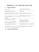 TỔNG HỢP CÔNG THỨC HÌNH HỌC 12 ĐẦU ĐỦ NHẤT