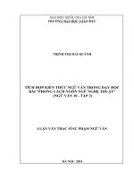 Tích hợp kiến thức Ngữ Văn trong dạy học bài Phong cách ngôn ngữ nghệ thuật (Ngữ văn 10, tập 2)