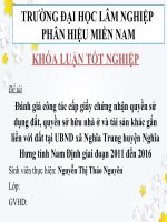 SLIDE báo cáo thực tập tốt nghiệp chuyên đề Đánh giá công tác cấp giấy chứng nhận quyền sử dụng đất, quyền sở hữu nhà ở và tài sản khác gắn liền với đất tại UBND xã Nghĩa Trung huyện Nghĩa Hưng tỉnh Nam Định giai đoạn 2011 đến 2016