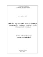PHÂN TÍCH THỰC TRẠNG XÂY DỰNG VĂN HÓA DOANH NGHIỆP TẠI CÔNG TY CỔ PHẦN ĐẦU TƯ TƯ VẤN XÂY DỰNG GIAO THÔNG PHÍA NAM