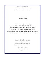 PHÂN TÍCH NHỮNG YẾU TỐ ẢNH HƯỞNG ĐẾN QUYẾT ĐỊNH GỬI TIỀN TIẾT KIỆM CỦA KHÁCH HÀNG TẠI NGÂN HÀNG AGRIBANK CHI NHÁNH EATOH  DAKLAK LUẬN VĂN TỐT NGHIỆP CHUYÊN NGÀNH QUẢN TRỊ TÀI CHÍNH GVHD: ThS. TIÊU NGUYÊN THẢO