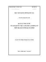 Quản lý nhà nước về giải quyết việc làm cho lao động nữ trên địa bàn tỉnh Quảng Bình (Luận văn thạc sĩ)