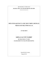 PHÂN TÍCH LỢI ÍCH CỦA VIỆC PHÁT TRIỂN CHUỖI GIÁ TRỊ RAU BẢN ĐỊA TỈNH GIA LAI LÊ THỊ CHINH KHÓA LUẬN TỐT NGHIỆP ĐỂ NHẬN BẰNG CỬ NHÂN NGÀNH KINH TẾ TÀI NGUYÊN MÔI TRƯỜNG