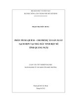 PHÂN TÍCH LỢI ÍCH – CHI PHÍ DỰ ÁN SẢN XUẤT SẠCH HƠN TẠI NHÀ MÁY TINH BỘT MÌ TỈNH QUẢNG NGÃI