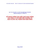 KẾ HOẠCH NÂNG CAO HIỆU QUẢ HOẠT ĐỘNG CỦA CÔNG TY CỔ PHẦN MÔI TRƯỜNG VÀ DỊCH VỤ ĐÔ THỊ THÀNH PHỐ NINH BÌNH